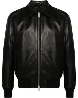Lardini ジップアップ レザー ボンバージャケット - ブラック