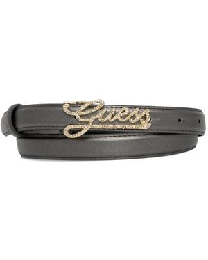 Guess Crystal-Embellished Logo-Buckle Belt - White