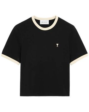 Ami Paris Contrasted Cotton T-Shirt With Ami De Coeur - Black