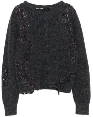 Bimba Y Lola Dark Melange Mohair And Lace Cardigan - Black