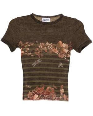 Jean Paul Gaultier Fitted Multicolour Silk And Nylon Top With Nature-Inspired Print - Brown
