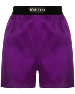 Tom Ford トム・フォード ロゴ サテンショートパンツ - パープル