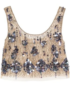 Alberta Ferretti Bead-Embellished Top - Natural