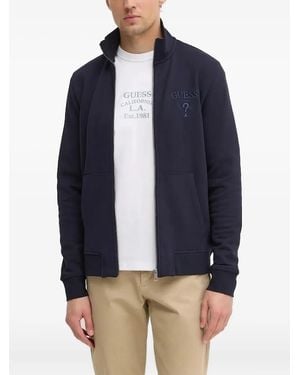 Guess Logo-Embroidered Zip-Up Sweatshirt - Blue