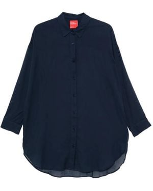 ..,merci Contrast-Stitch Curved-Hem Shirt - Blue