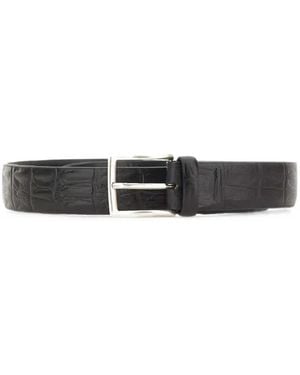 Alberto Luti Crocodile-Print Leather Belt - White