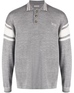 Bode Gestreiftes Poloshirt Mit Logo-Stickerei - Grau