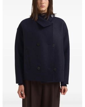 Harris Wharf London Buttoned Collarless Coat - ブルー