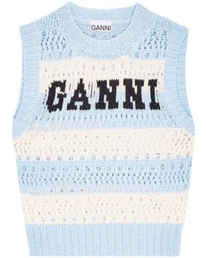Ganni Logo Cotton Blend Vest - Blue