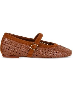 LORENA PAGGI Woven Buckle-Fastening Flat Pumps - Brown