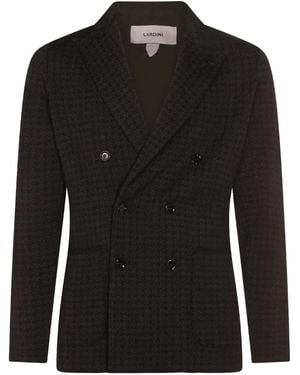Lardini Houndstooth-Pattern Double-Breasted Blazer - Black