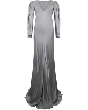Alberta Ferretti V-Neck Gown - Gray