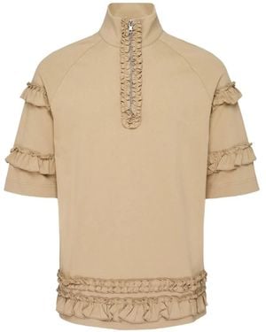 Simone Rocha Gerüschtes T-Shirt Mit Kurzem Reißverschluss - Natur