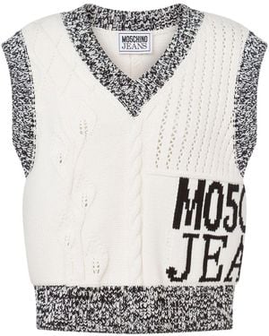 Moschino Intarsia-Knit Logo Top - Grey