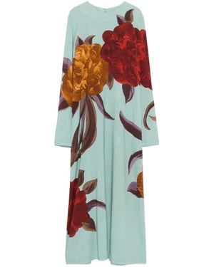 La DoubleJ Sablé Peony Placée Floral-Print Maxi Dress - White