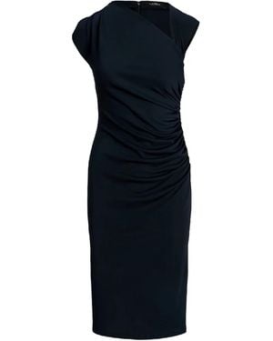 Ralph Lauren Asymmetric-Neck Ruched Midi Dress - Blue