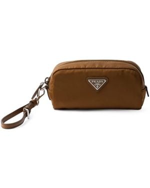 Prada Estuche De Maquillaje Mini Con Logo - Marrón