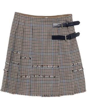 Dice Kayek Houndstooth-Print Pleated Skirt - Grey