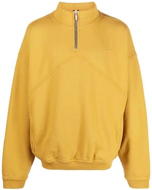 Rhude Logo-Emboridered Quarter-Zip Sweatshirt - Yellow