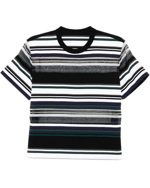 Sacai T-Shirt Rayé À Empiècement Transparent - Black