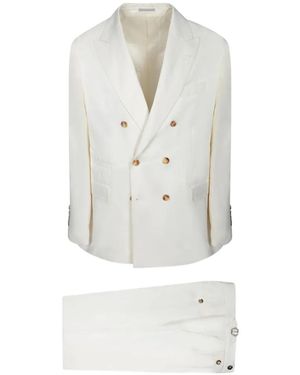 Brunello Cucinelli Peaked-Lapel Double-Breasted Suit - White