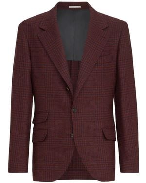 Brunello Cucinelli Cashmere Prince Of Wales Deconstructed Cavallo Blazer - Purple
