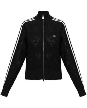 adidas Gehäkelter Firebird Pullover Mit Reißverschluss - Schwarz