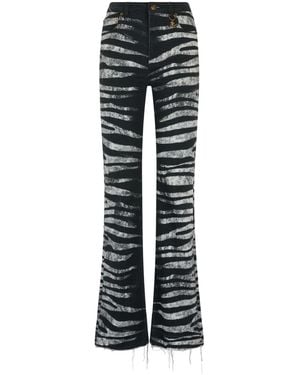 Roberto Cavalli Zebra-Print Flared Jeans - Black
