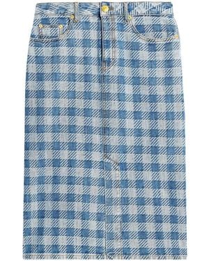 Ami Paris Gingham Denim Pencil Skirt - Blue