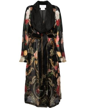 CAMILLA Floral-Print Silk Coat - Black