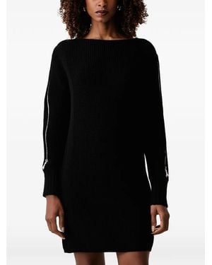 Patrizia Pepe Zip-Detail Ribbed Mini Dress - Black