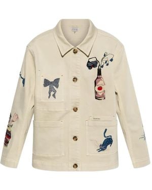 Munthe Braulia Embroidered Patch-Pocket Denim Jacket - White