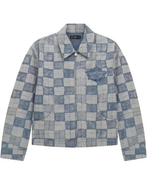 Amiri Check-Pattern Denim Jacket - Blue