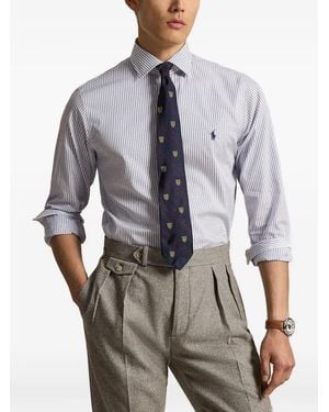 Polo Ralph Lauren Vertical-Stripe Logo-Embroidered Shirt - Grey