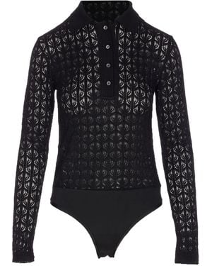 Pinko Lace-Panel Polo-Neck Top - Black