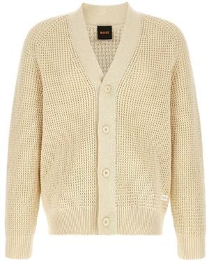 BOSS Honeycomb-Knit V-Neck Cardigan - Natural
