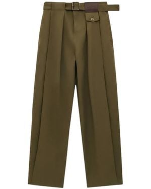 Loewe Pantalon Plissé À Taille Ceinturée - Green