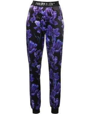 Philipp Plein Pantalon De Jogging À Fleurs - Bleu