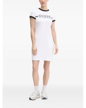 Guess Logo-Print Mini Dress - White