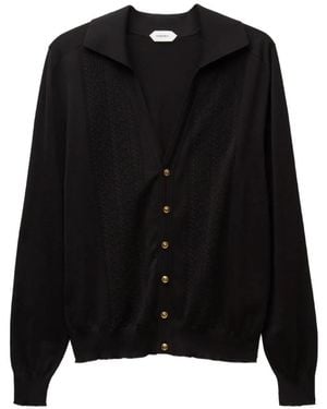 Versace Silk & Cotton Knit Polo Cardigan - Black