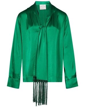 forte_forte Fringe-Trim Silk Blouse - Green