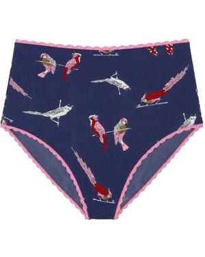 Laura Urbinati Bird-Print Scalloped-Trim Briefs - Blue