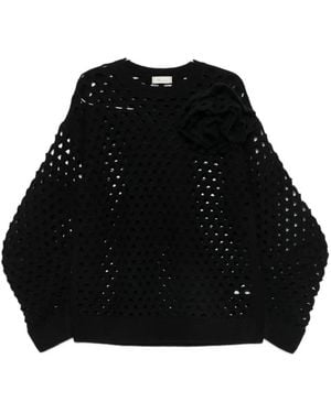 Blumarine Crochet-Knit Floral-Appliqué Jumper - Black