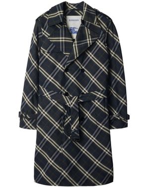 Burberry Checked Trench Coat - Black