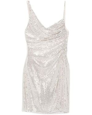 Self-Portrait Rhinestone-Embellished Ruched Mini Dress - White