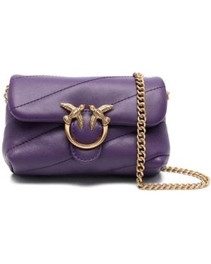 Pinko Quilted Leather Foldover Mini Top-Handle Bag - Purple