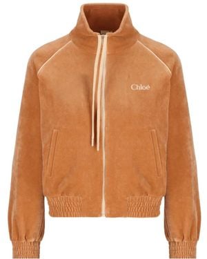 Chloé Logo-Embroidered Velvet Sweater - Brown