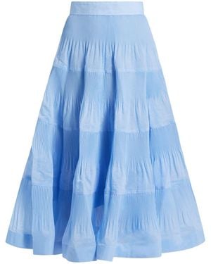 Zimmermann Pleated Tiered Midi Skirt - Blue