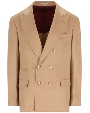 Brunello Cucinelli Double-Breasted Peak-Lapel Blazer - Natural