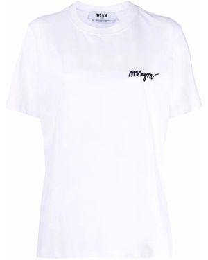 MSGM T-Shirt Girocollo Con Logo - Bianco